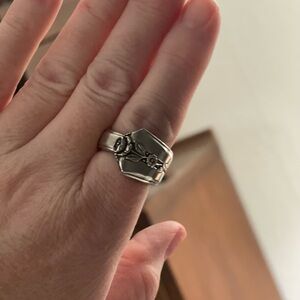 Silver plate Floral Spoon Ring - Silver